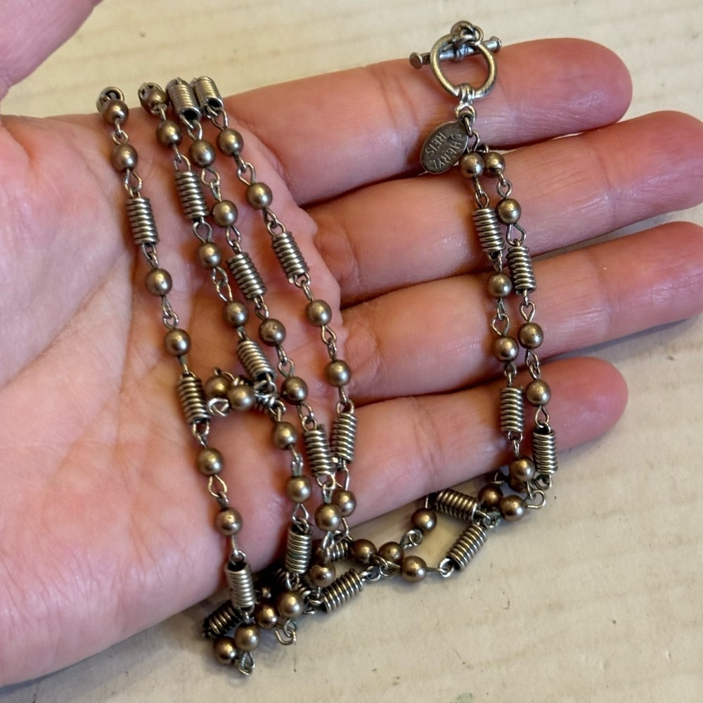 Vintage Cheryl Reis Metal Silver Tone Beaded Chain Necklace 36” Signed Jewelry